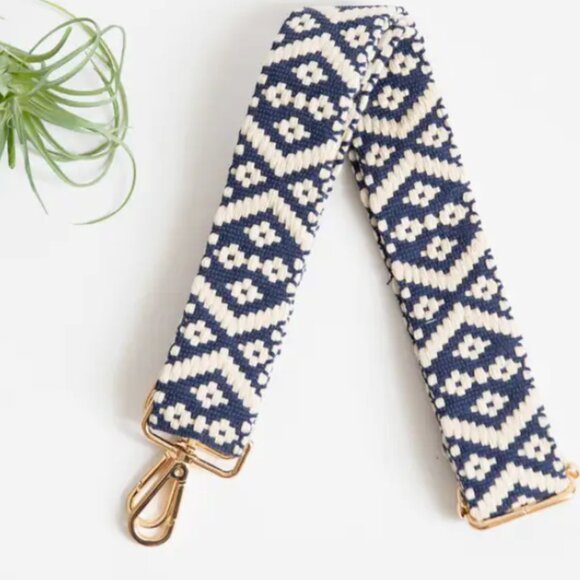 Navy Blue and Cream Guitar Strap for Bag - Picture 1 of 2